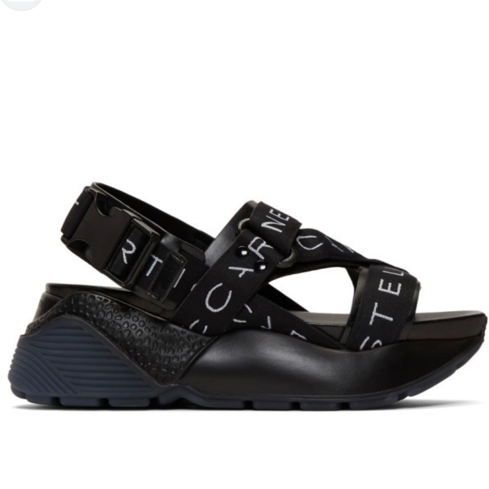 Stella McCartney Black Logo Strap Platform Sandals